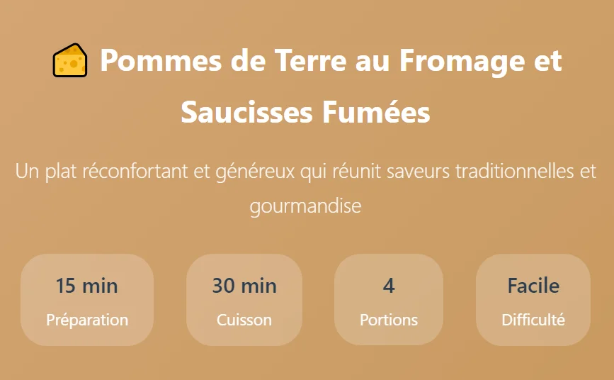 Pommes de Terre au Fromage et Saucisses Fumées Pommes de Terre et Saucisse Recette